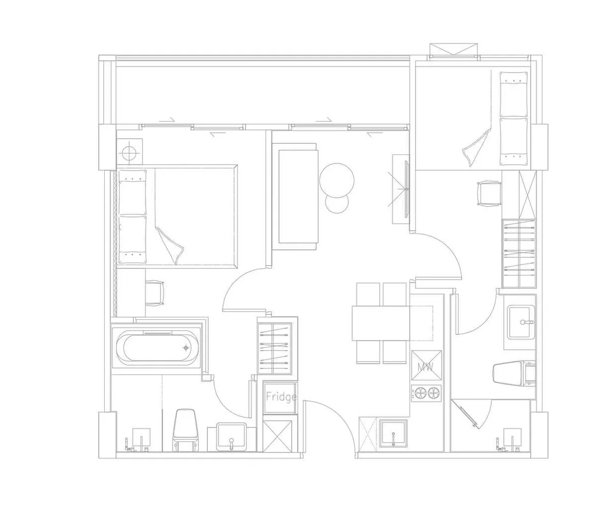 Планировка апартаментов 2BR 52 м² — Fantasea Condo Rawai, 7 этаж
