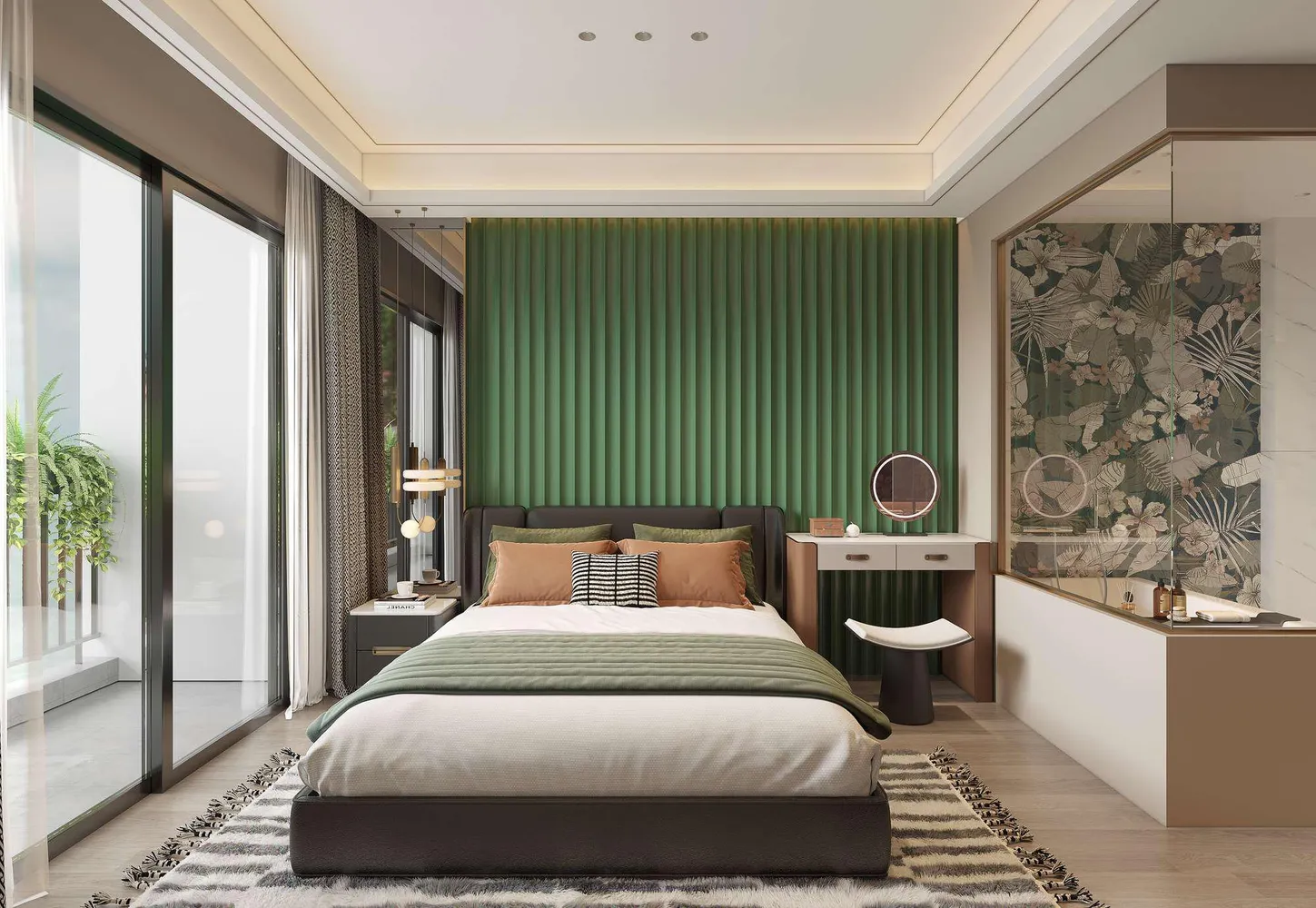 Апартаменты 2BR 52 м² — спальня с видом на море en-suite