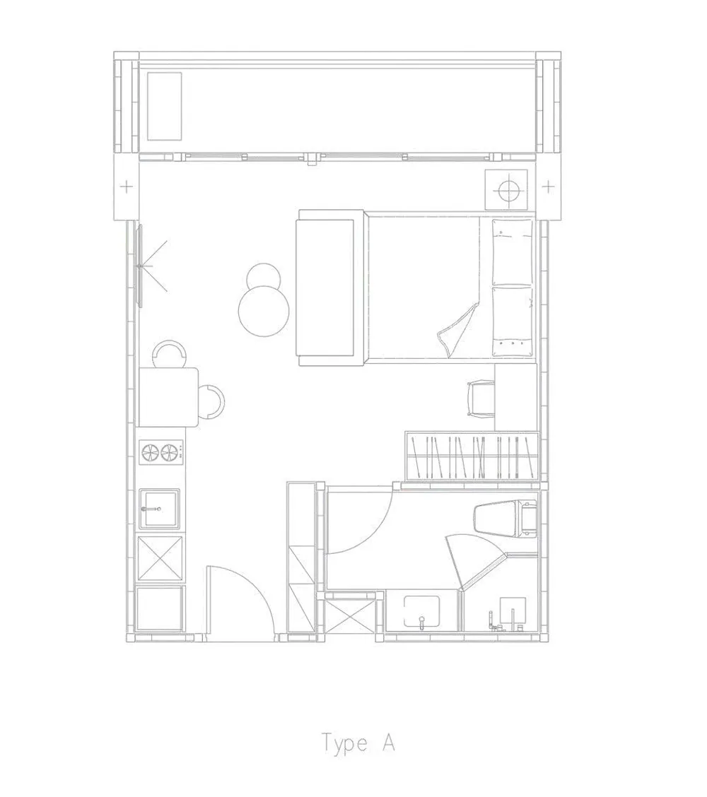 Планировка студии 34 м² — Fantasea Condo Rawai